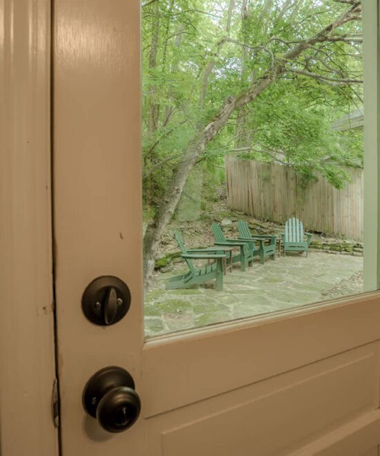 Sundown Cottage Vacation Rental Primary Bedroom Patio Door