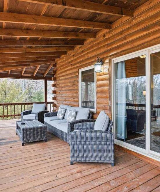 View Point Cabin Vacation Rental Deck with Outdoor Seating
