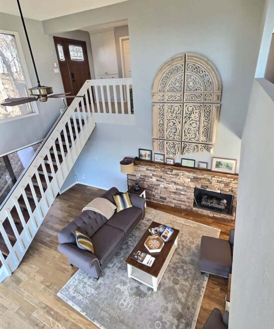 Tranquil Mountain Retreat Living Room View from Master Bedroom