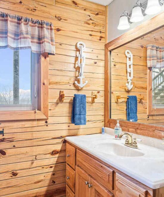 View Point Cabin Vacation Rental Lower Level Vanity