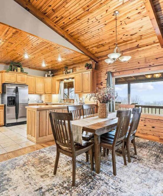 View Point Cabin Vacation Rental Kitchen & Dining Room