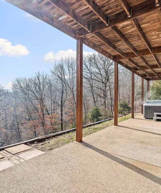 View Point Cabin Vacation Rental Lower Level Patio View