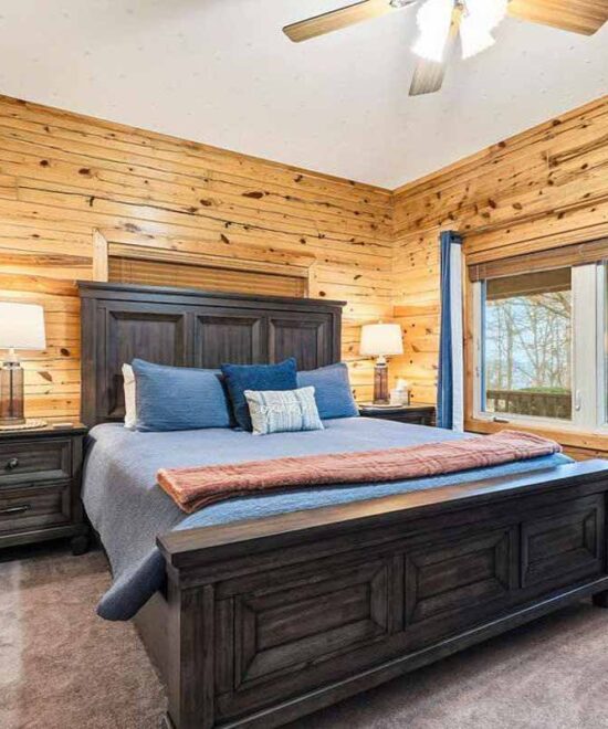 View Point Cabin Vacation Rental Upper Level King Bed Bedroom