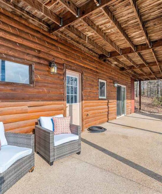 View Point Cabin Vacation Rental Lower Level Patio