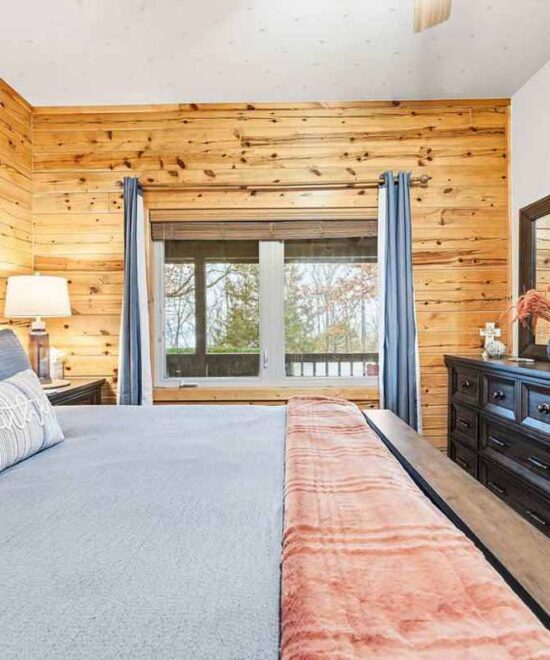 View Point Cabin Vacation Rental Main Level King Bed Bedroom