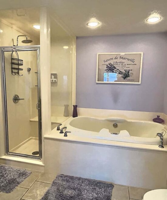 Tranquil Mountain Retreat Upper Bathroom Jetted Tub & Shower