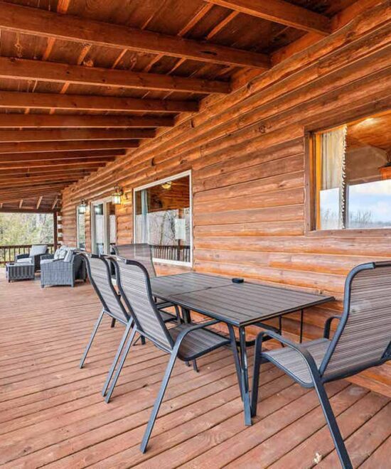 View Point Cabin Vacation Rental Outside Deck Dining