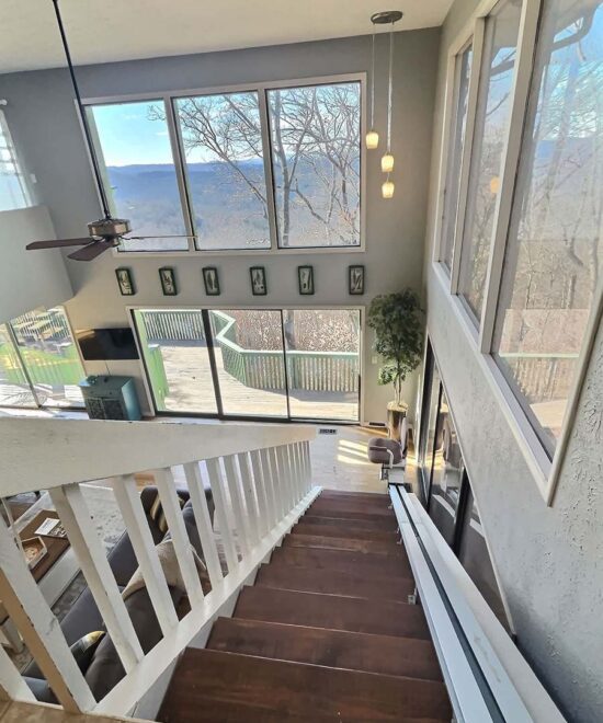Tranquil Mountain Retreat Stairwell to Living Space